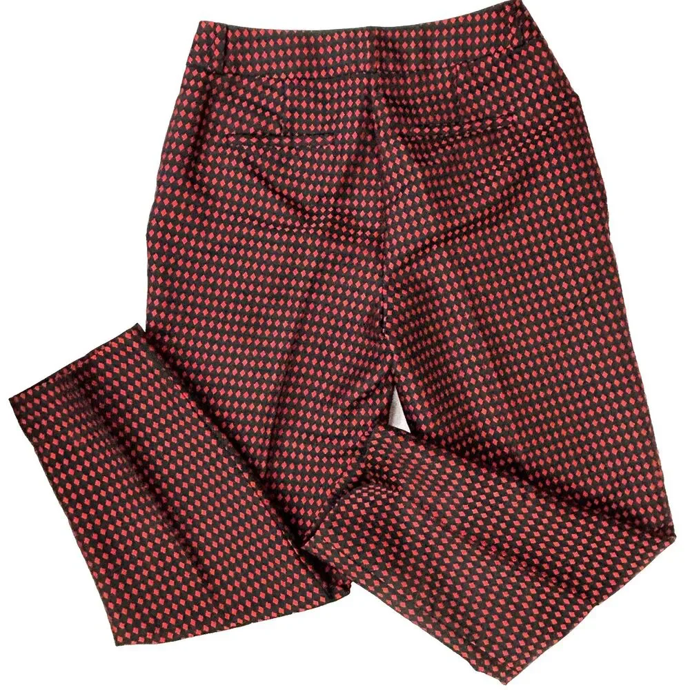 Kate Spade Avery Black & Red Diamond Print  Jacquard Cropped Pants Slacks Sz 0